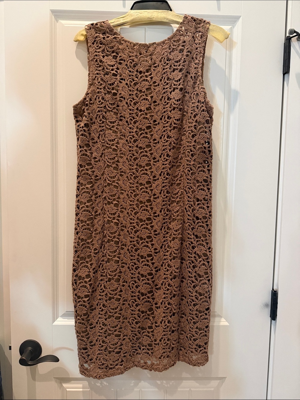 Sleeveless Brown Lace Sheath Dress